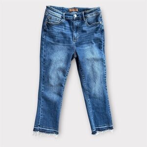 Judy Blue RELEASED HEM HIGH RISE KICK FLARE jean raw hem size 9 / 29